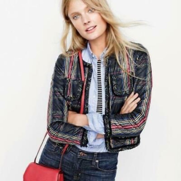 NWT J.Crew Quilted Cropped Lady Jacket in Stewart Plaid Sz 00